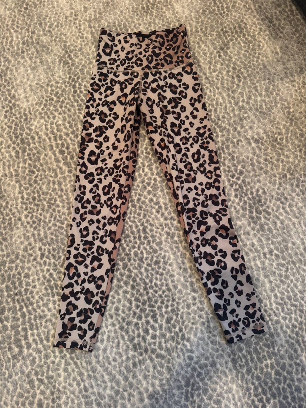 High-Waist Leopard Print Leggings - Taupe/Black
